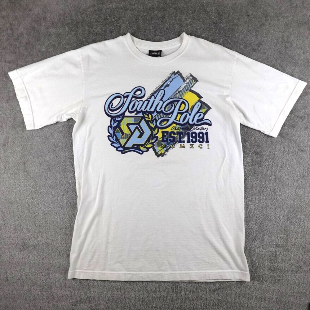 VTG Southpole Shirt Men's XL White Logo Graphic Tee Crew Neck Skater Street 90s